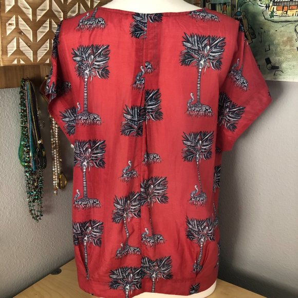 VILAGALLO Silk Blend Boho Ethnic Short Sleeve Blouse - Picture 3 of 9